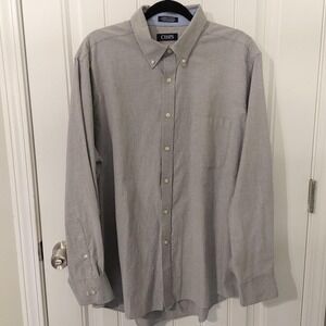 Chaps Men's long sleeve button-down classic fit oxford gray silver size large